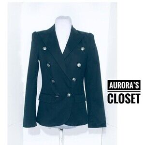Club Monaco 0 Black Military Blazer Cuffed Fitted Double Breasted $329